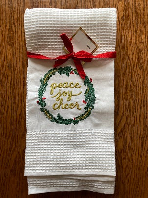 Paper Source Peace Joy Cheer Embroidered Tea Towels