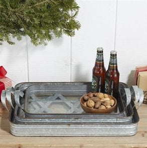 Two's Company Galvanized Metal Serving Tray - Small